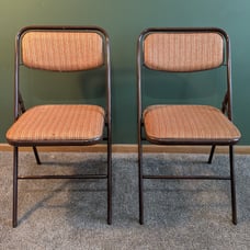 2 Vintage 1980s Samsonite Padded Tweed Orange/Brown Folding Chairs