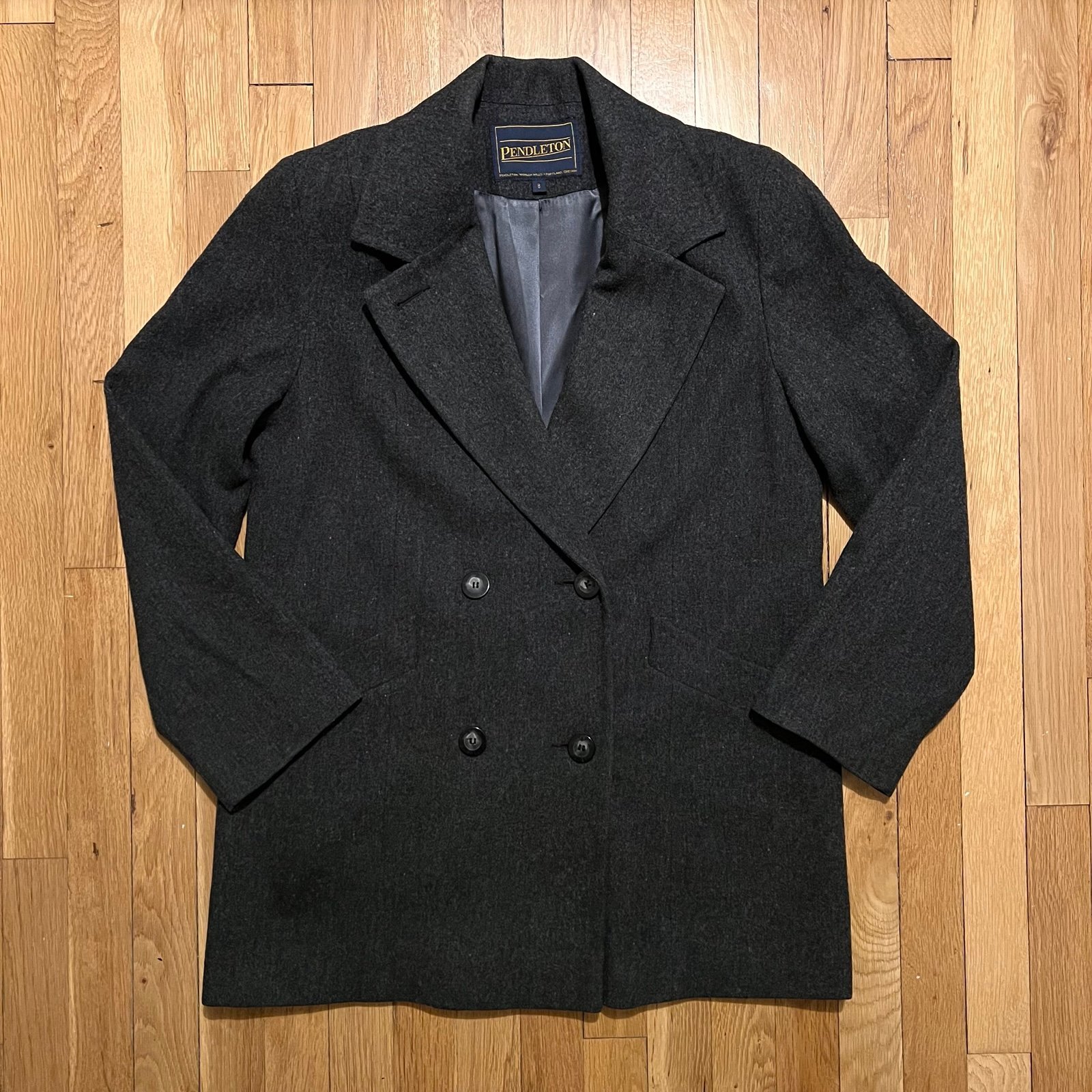 Vintage Pendleton Double Breasted Blazer Womens Charcoal Wool Medium Made in USA