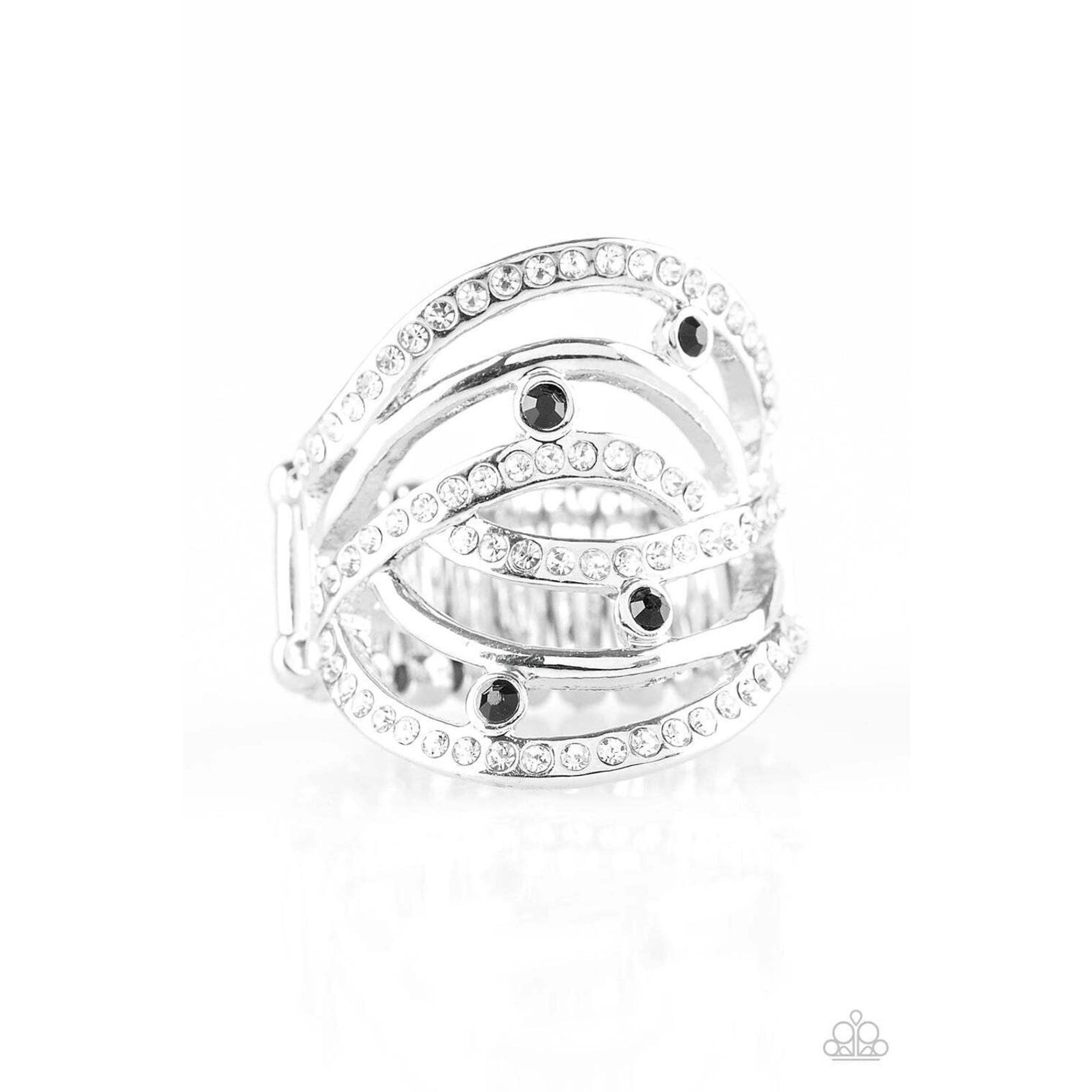 Paparazzi Stretch Band Womens Ring/Cosmic Compass - Black