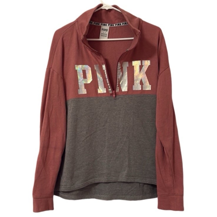 PINK Gray & Pink Graphic Logo Quarter Zip Sweatshirt