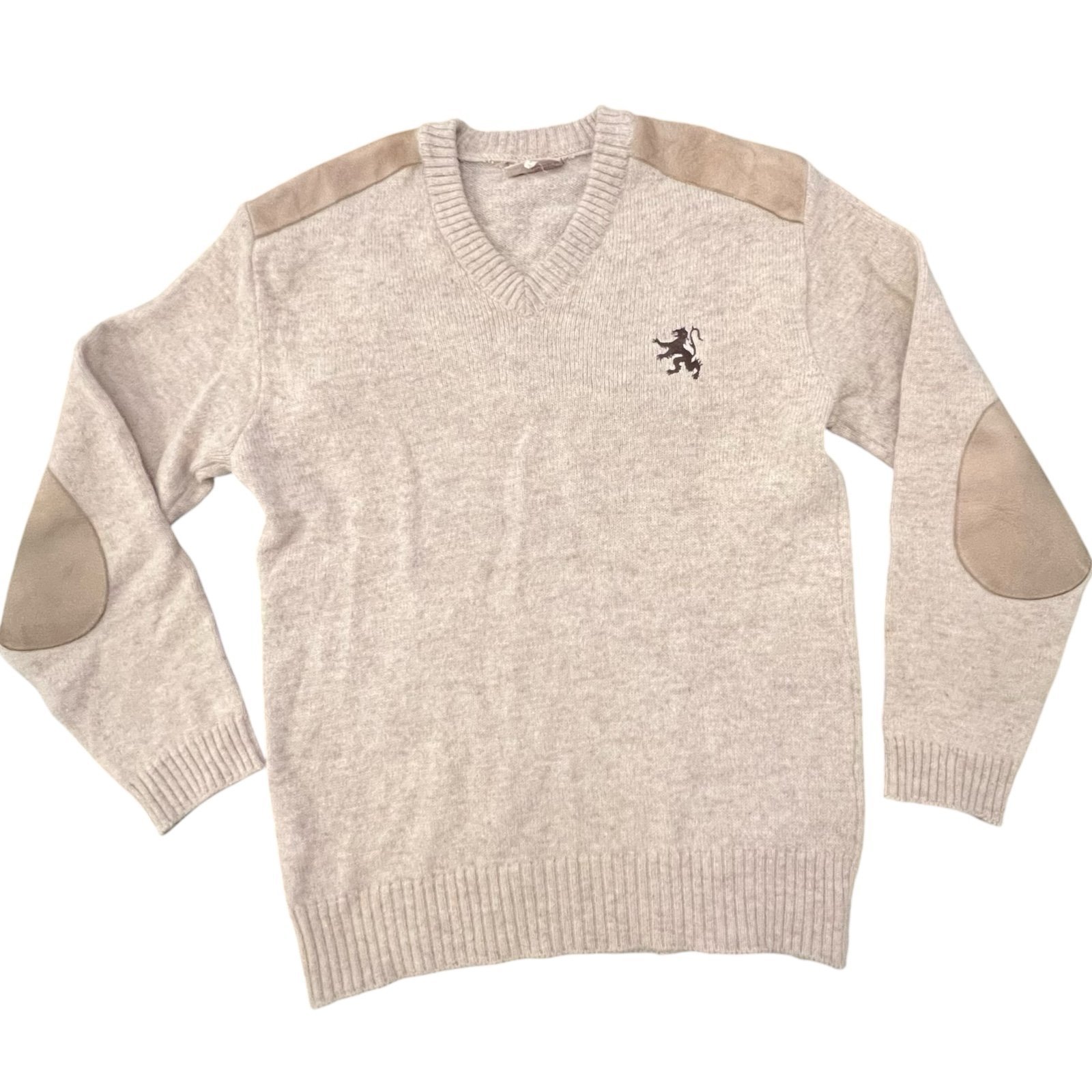 Vtg GLENHUSKY of SCOTLAND Pure New Wool SWEATER Mens L Suede Elbow Patch GRIFFIN
