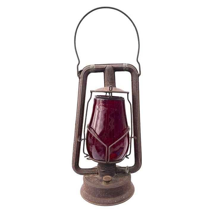 Antique Dietz Red Glass Lantern NY USA Rustic Kerosene Railroad Oil Lamp