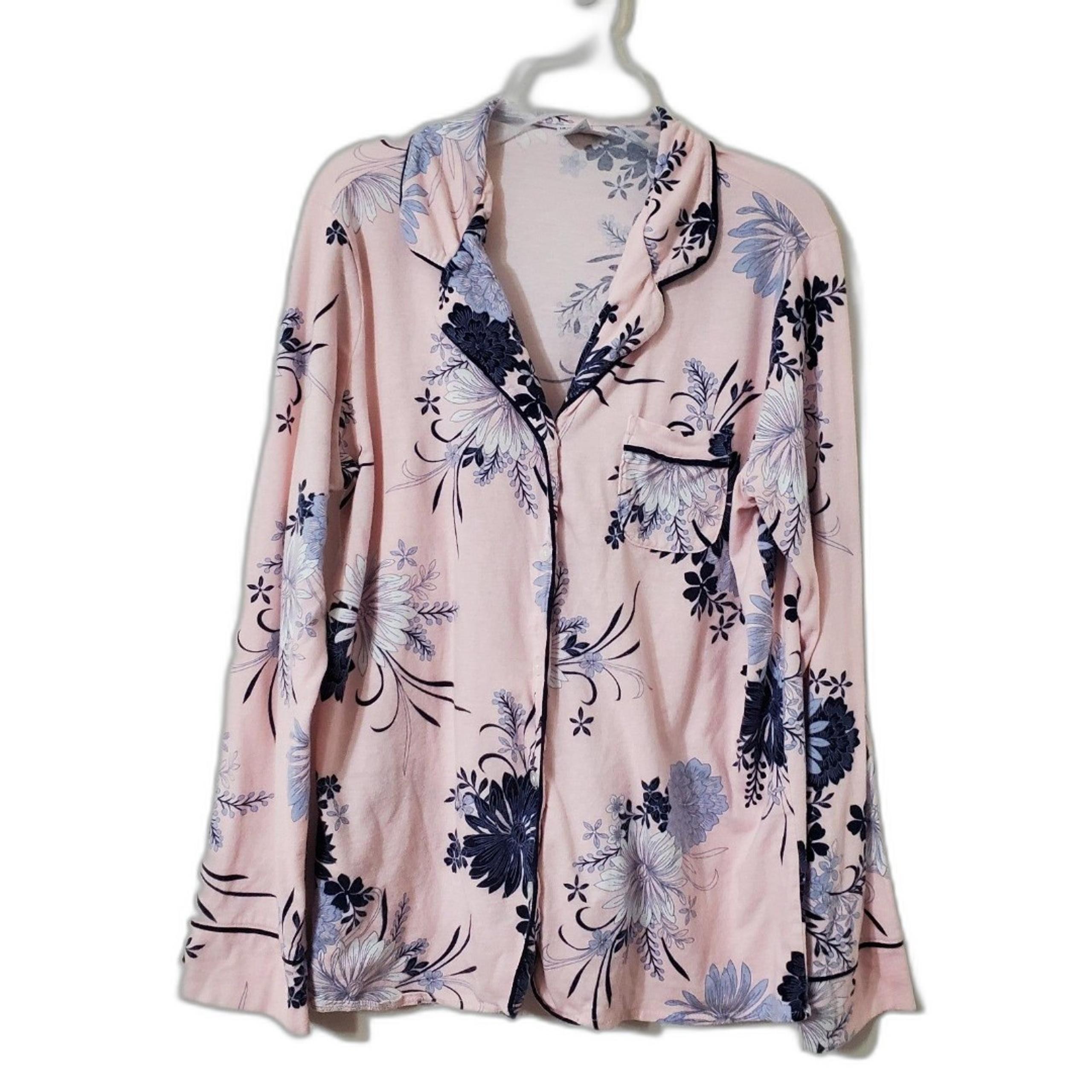 Liz Claiborne Womens Sz Medium Pajama Top Button Front Pink & Blue Floral