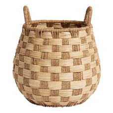 Edith Seagrass And Rattan Checkered Tote Basket - color: Off White and Natural