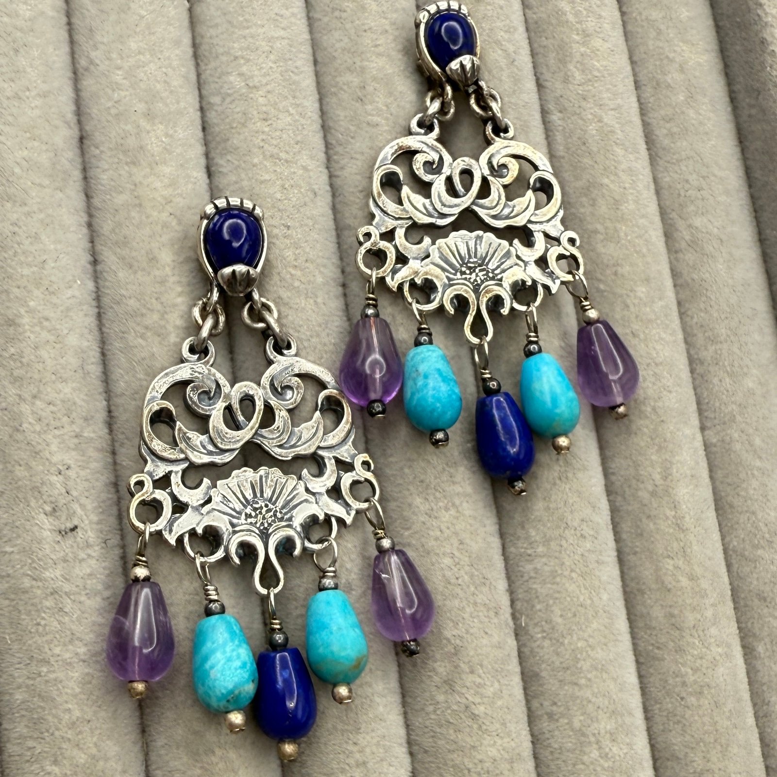 Carolyn Pollack American West Sterling Silver Chandelier Earrings w Turquoise