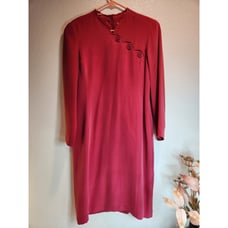 SHOMI by White Shop 100% Silk Vintage Midi Dress 10 Red Asymmetrical