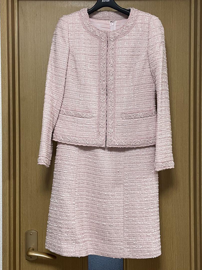 Harrods Pink Tweed Suit Jacket and Skirt Set