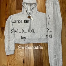 VICTORIAS SECRET PINK BLING GREY SWEATPANTS OUTFIT w/ BLING CROPPED HOODIE L