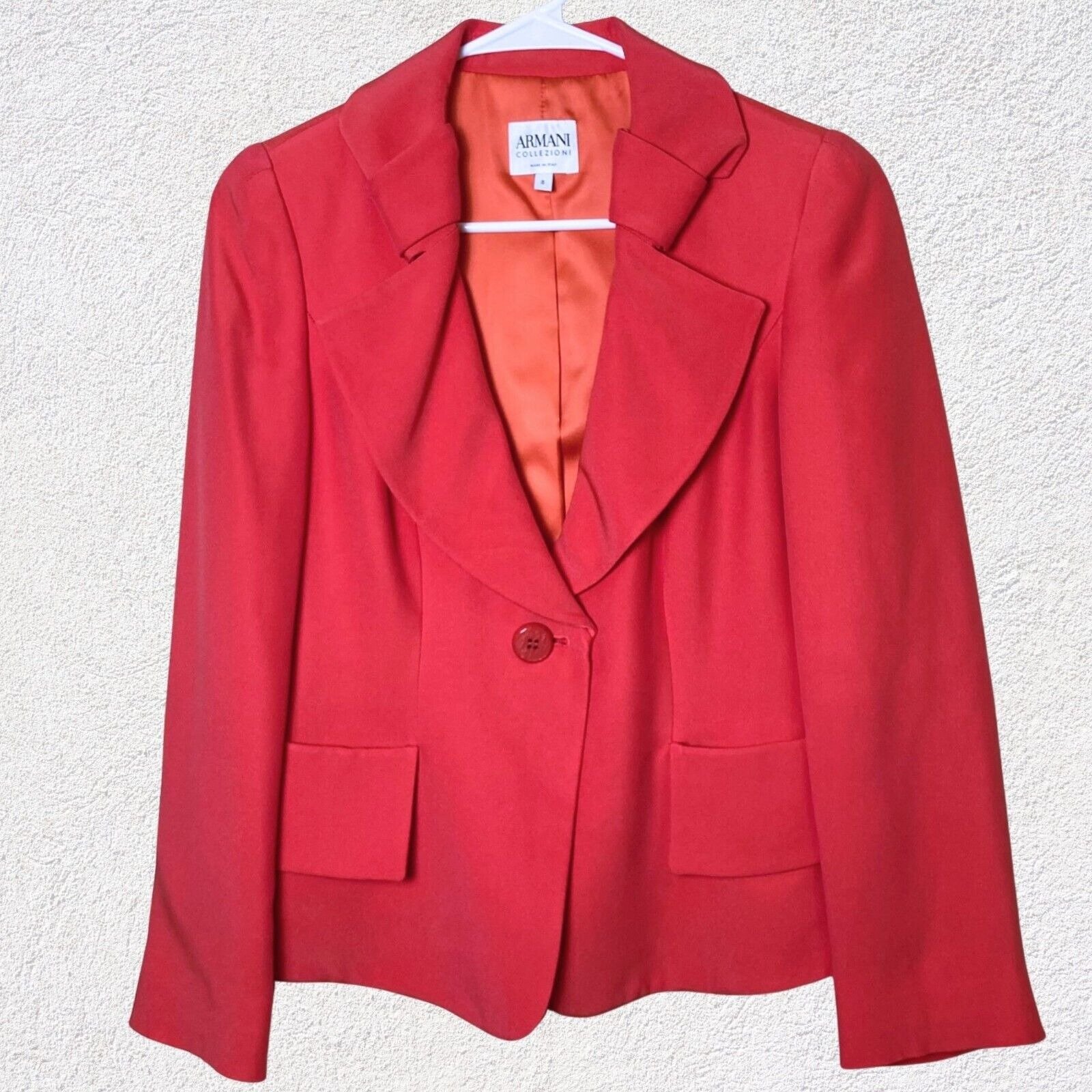 Armani Collezioni Blazer Women 8 Bright Coral Spring Summer Crop Jacket Lined
