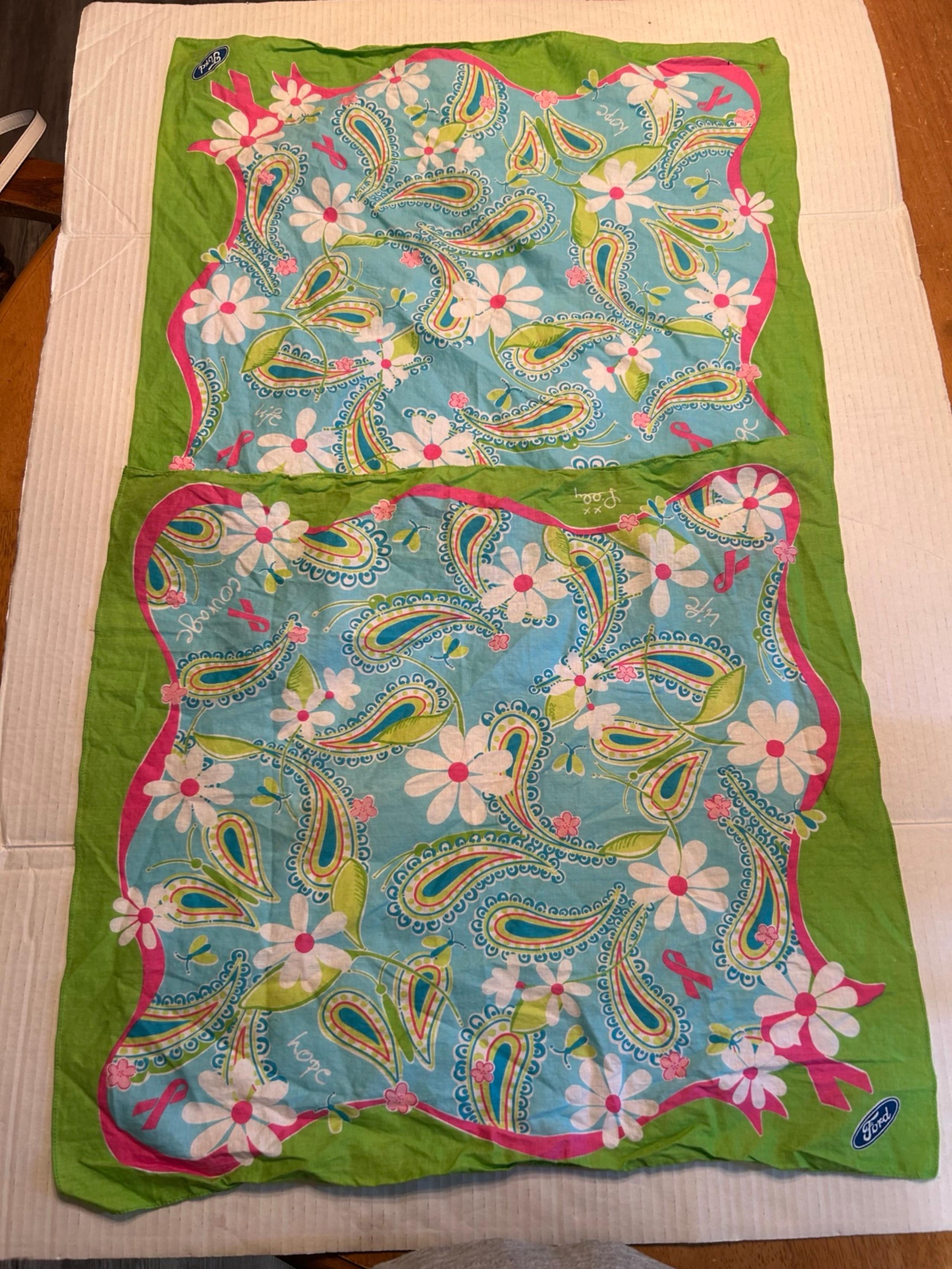LILLY PULITZER FORD BREAST CANCER, BANDANA BLUE, GREEN, & PINK COTTON
