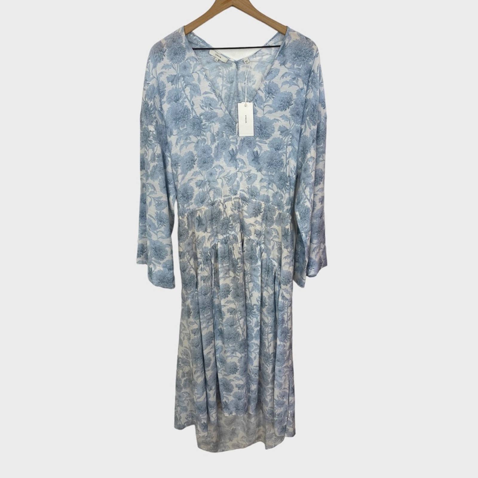 Vince Blue Floral Open Back Dahlia Dress with Pockets NWT Size XL