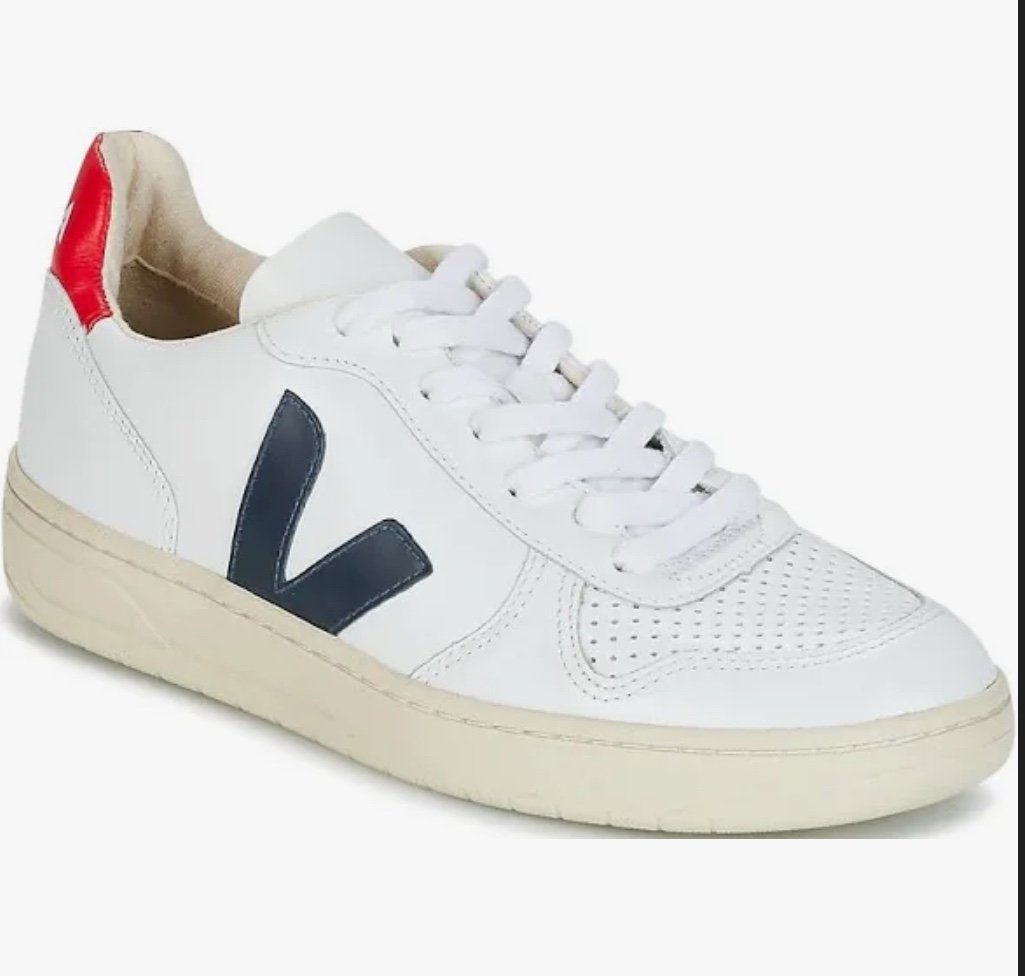 NWT Veja V-10 leather, extra white, with blue and red, women’s size 39