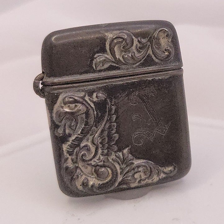 Antique Sterling Silver Monogrammed "A" Stamp Case