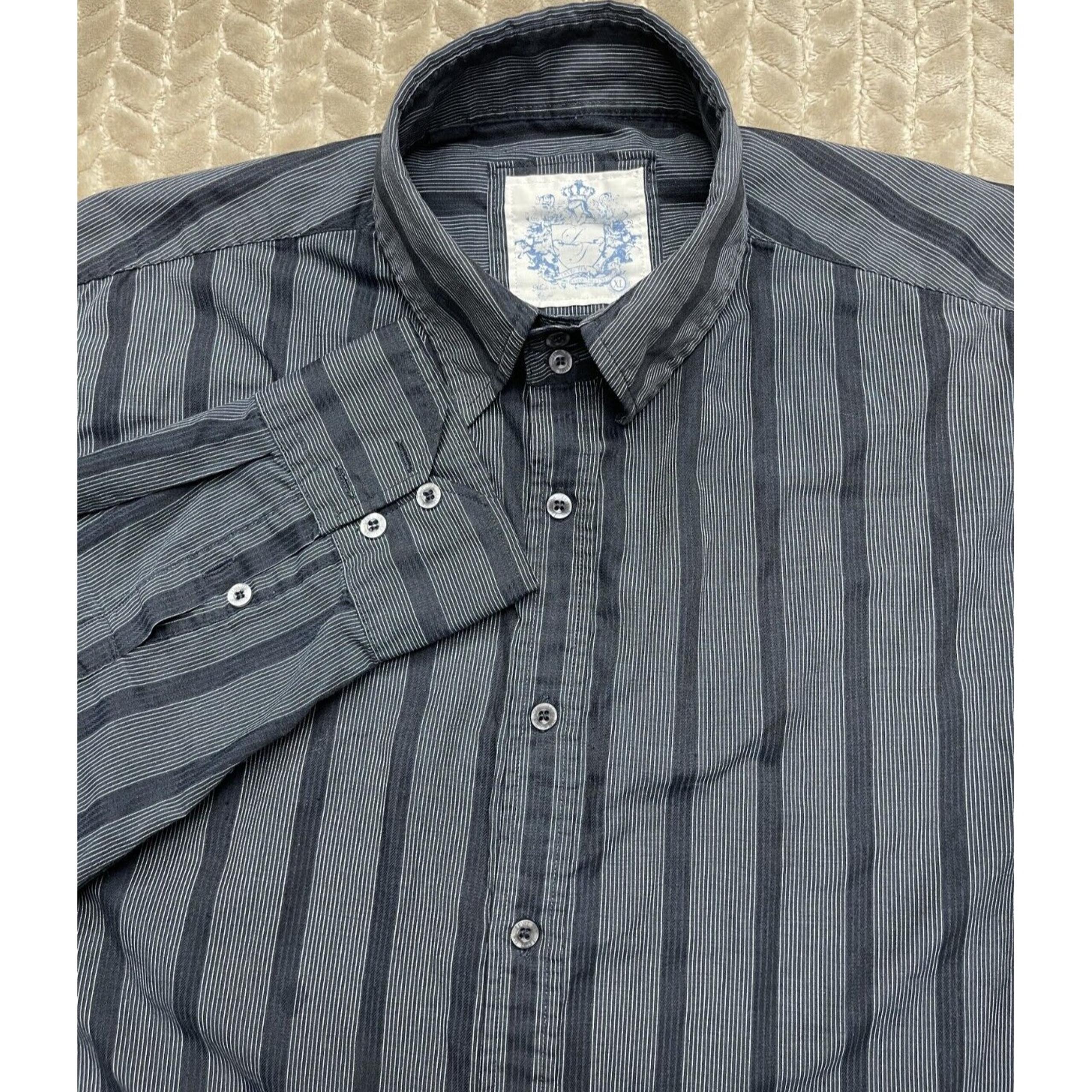 Level Ten Mens Size XL Black  Striped Long Sleeve Button Up Shirt