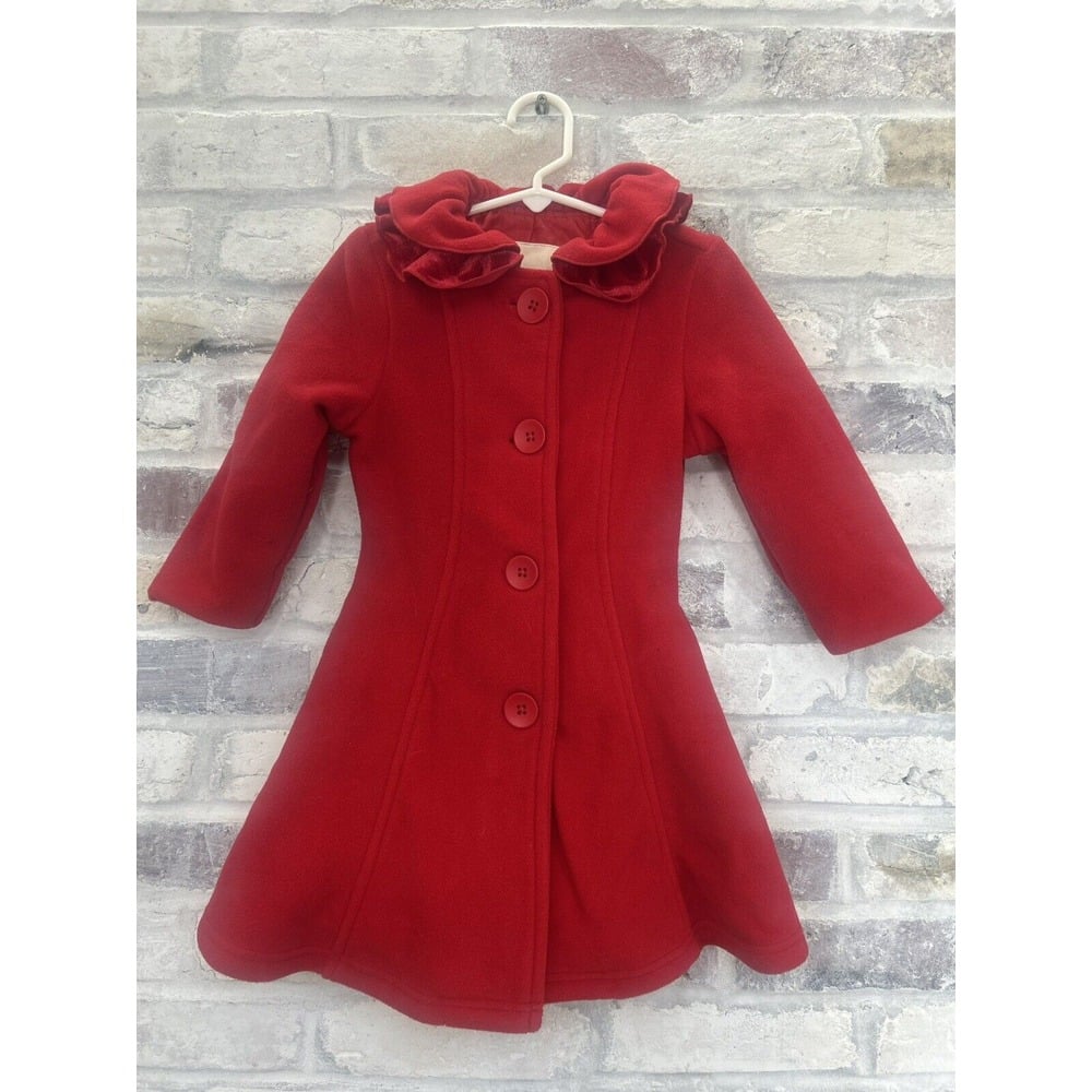 Copper Key For Dillard's Red Ruffle Neck Pea Coat Jacket Girls Small 2/3