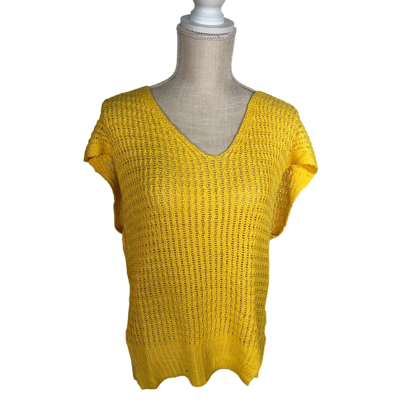Uniq Sunny Yellow Sleeveless Crochet Pullover Sweater - S/M