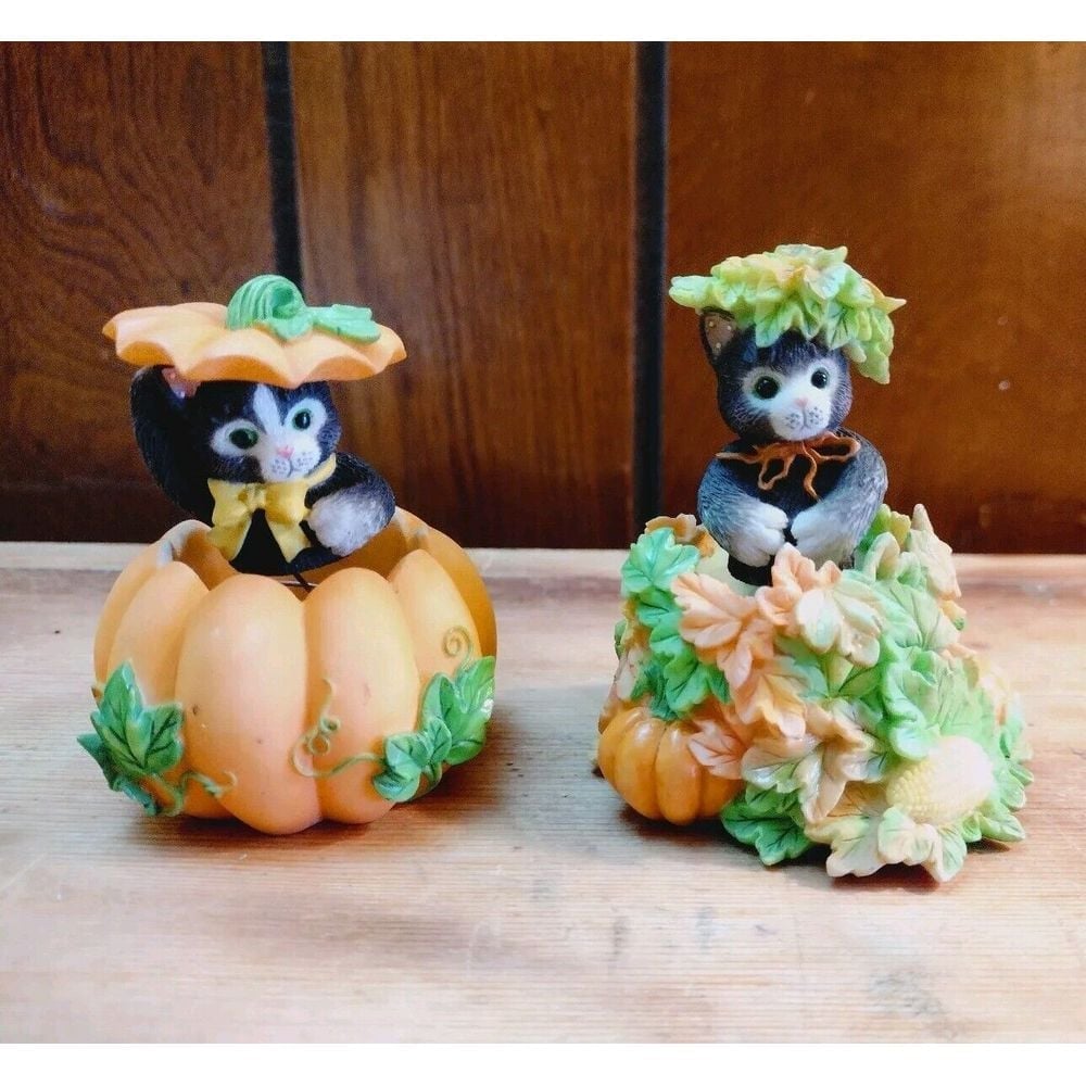 Calico Kittens Priscilla Hillman 1999 Fall Leaves Pumpkin Bouncy Rare HTF