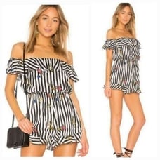 NEW Revolve Lovers + Friends Quincy Striped Floral Romper in Black/White Size M