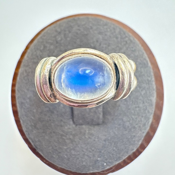 VTG Solid Sterling Silver 925 Moonstone Bezel Set Statement Ring Size 8.75