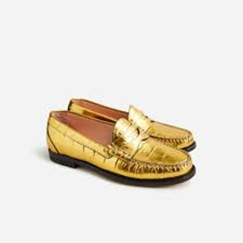 J. Crew Winona Penny Loafers Metallic Croc Size 6 New