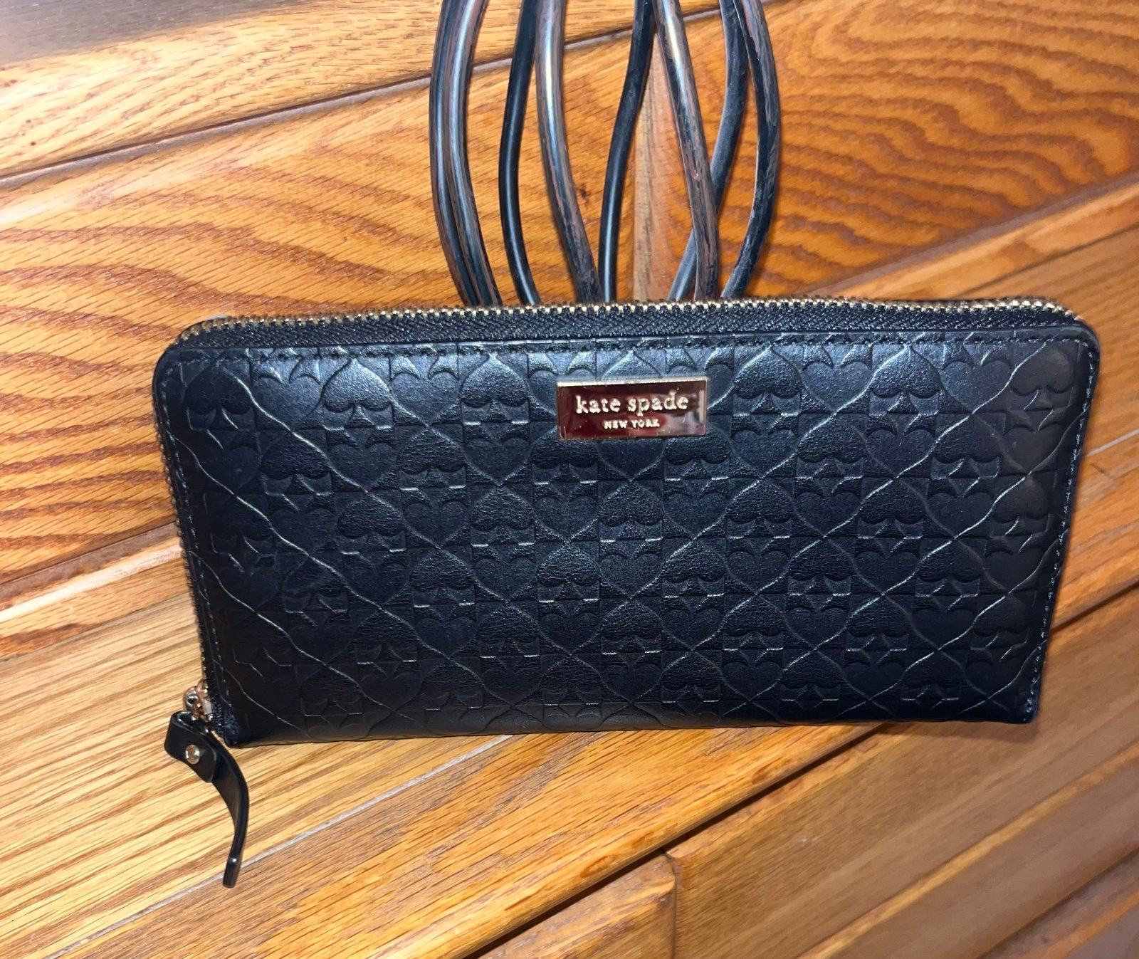 Kate Spade Large Black Hollie Spade Geo Embossed Continental Wallet