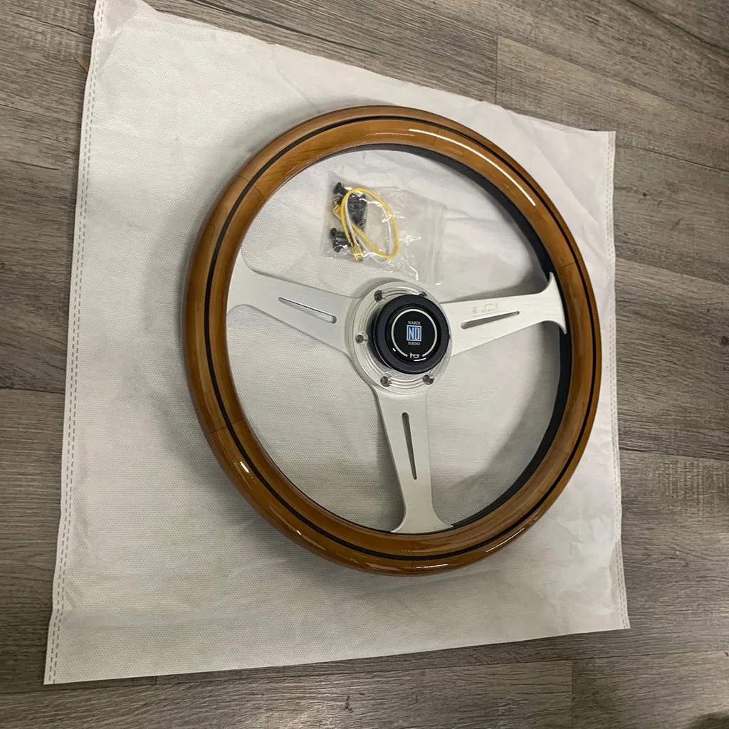 K Style CLASSIC 350MM STEERING WHEEL MAHOGANY WOOD WITH SILVER SPOKE Nardi New