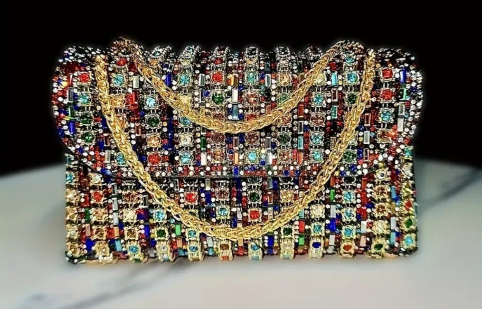 Flashy rhinestone and golden color purse
