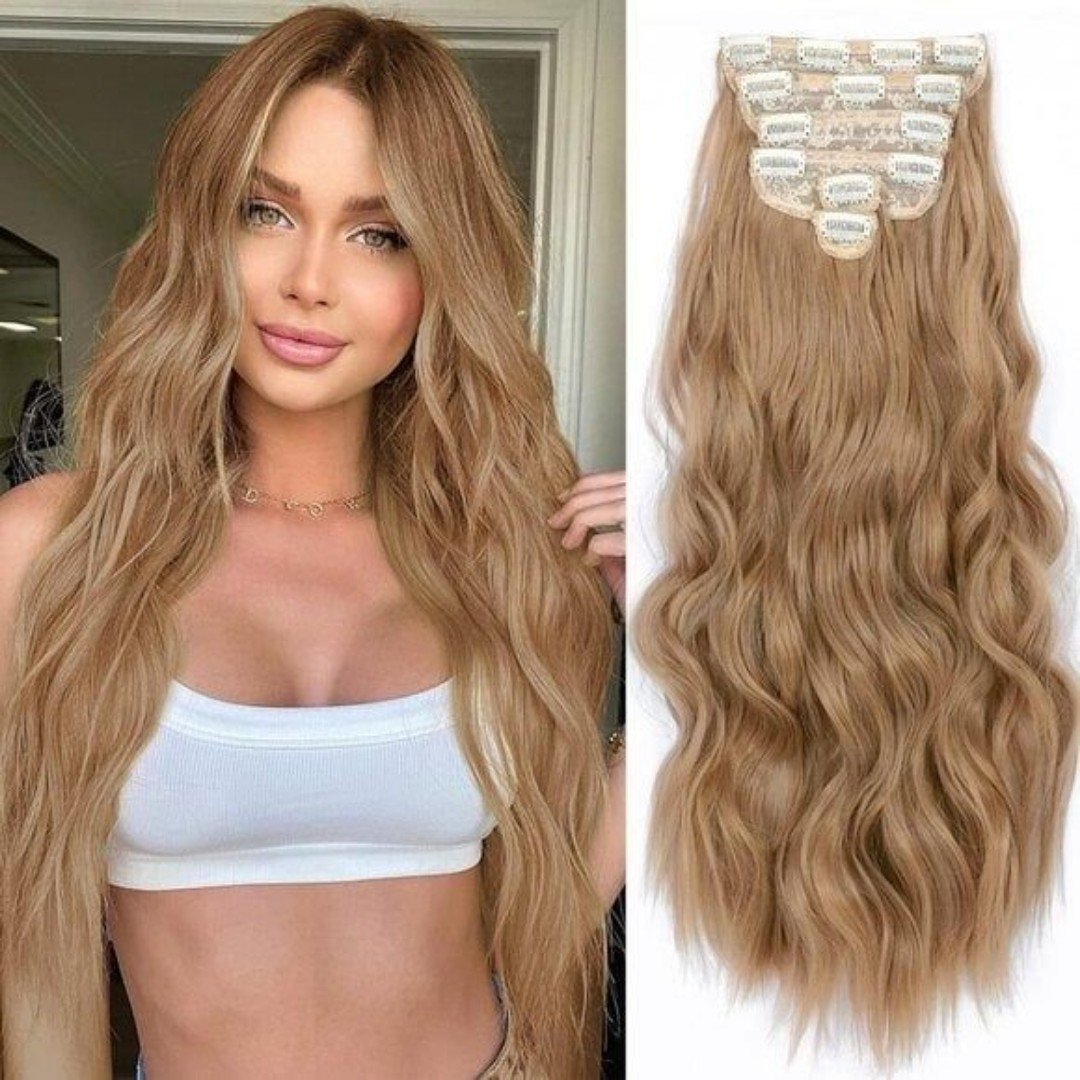 New 6PCS 20 Wavy Curly Ash Blonde Clip-In Hair Extensions for Women