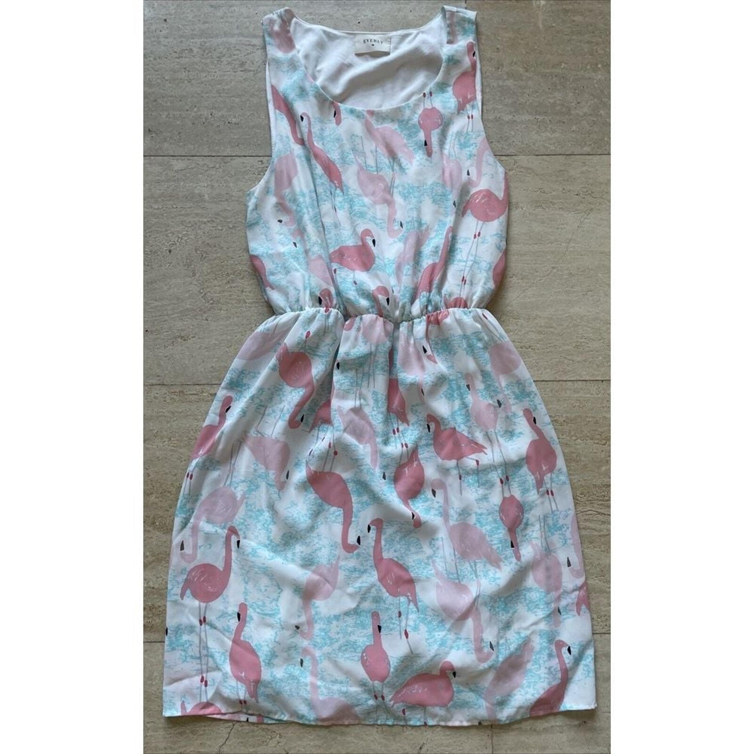 Everly Sleeveless Pouf Flamingo Graphic Dress Womens Size L