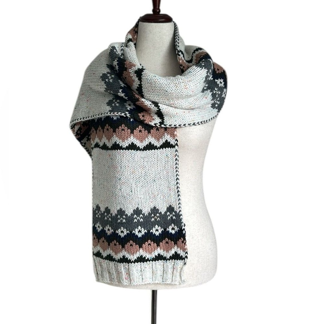 BARBOUR Women’s Fair Isle Long Scarf White/Pink/Grey 10”X72”
