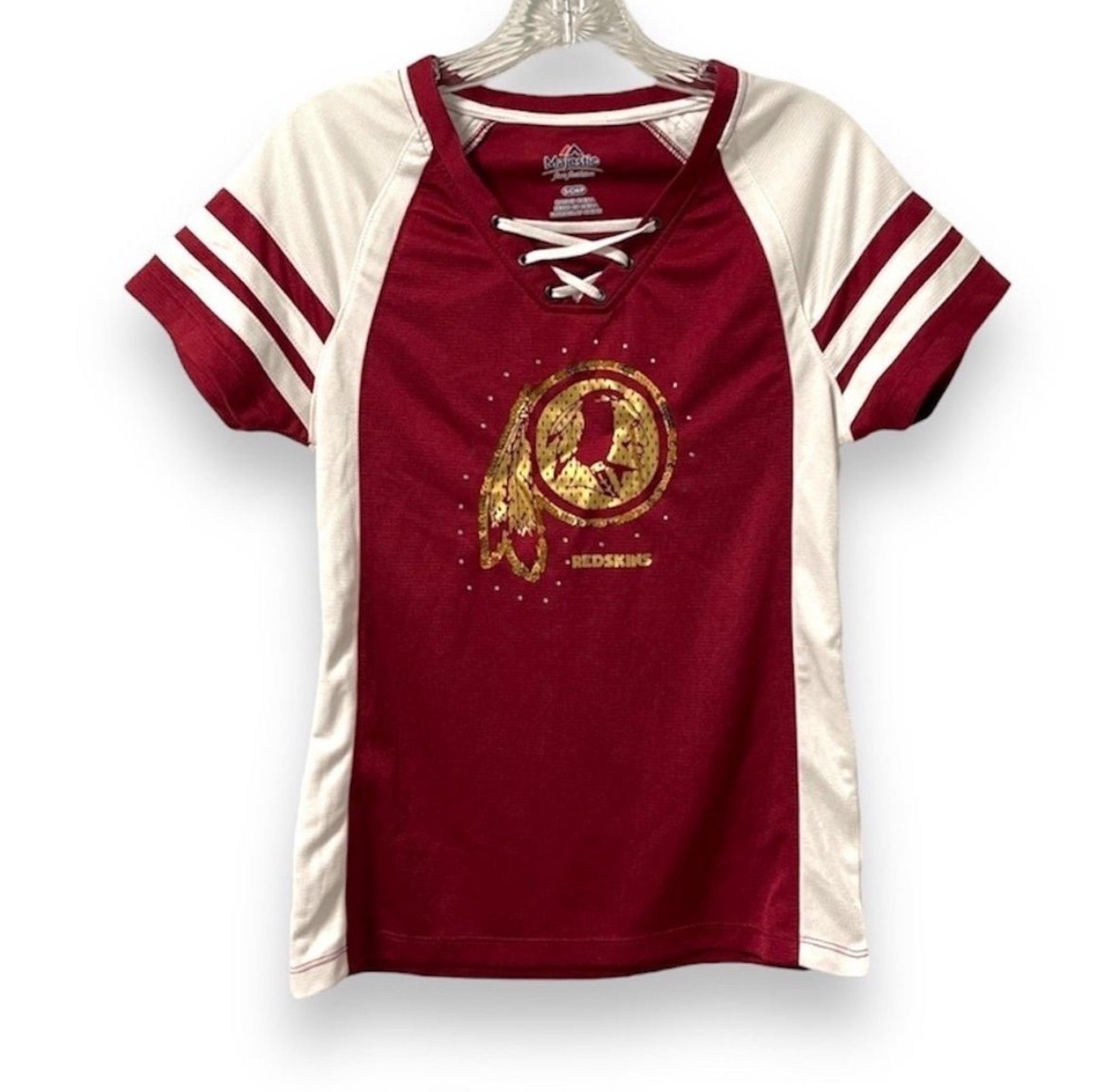 Washington Redskins V-Neck Top Women’s Size Small Rhinestone Laces Commanders