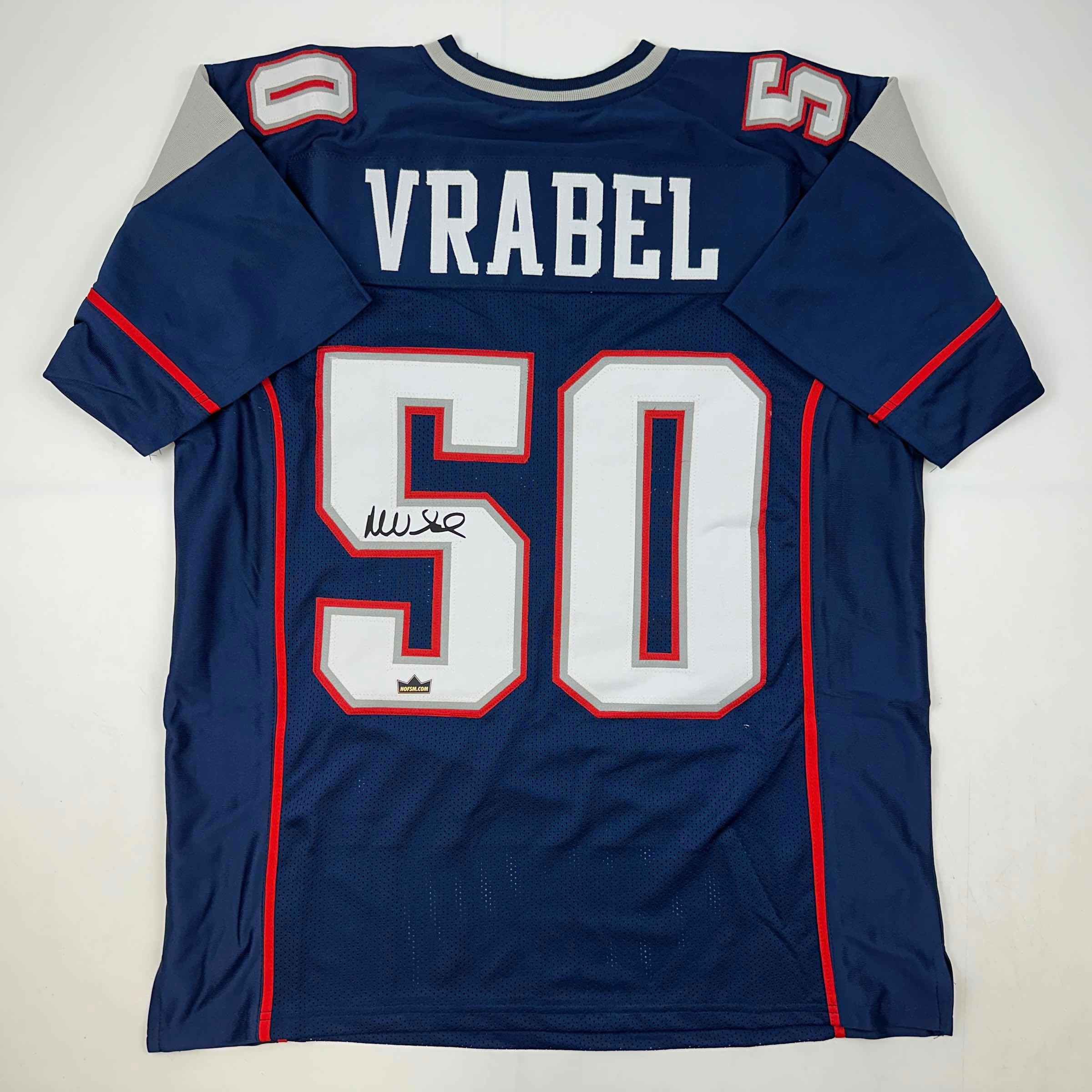 Facsimile Autographed Mike Vrabel New England Blue Auto Jersey Size Men's XL