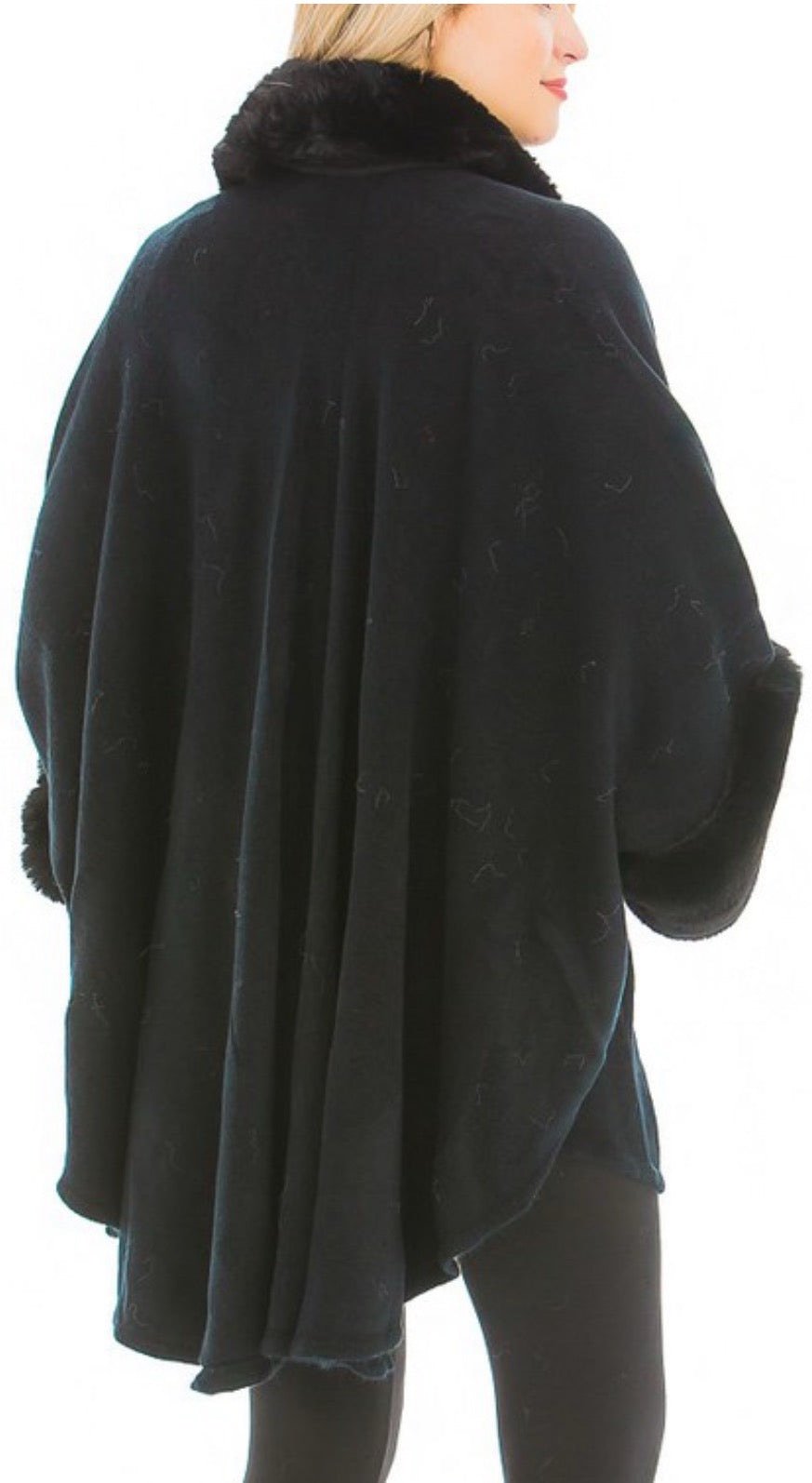 NWT Faux Fur Black Poncho Cape