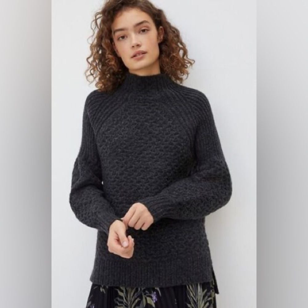 Anthropologie Women's Bia Mock Neck Black Knit Tunic Sweater- Size Small