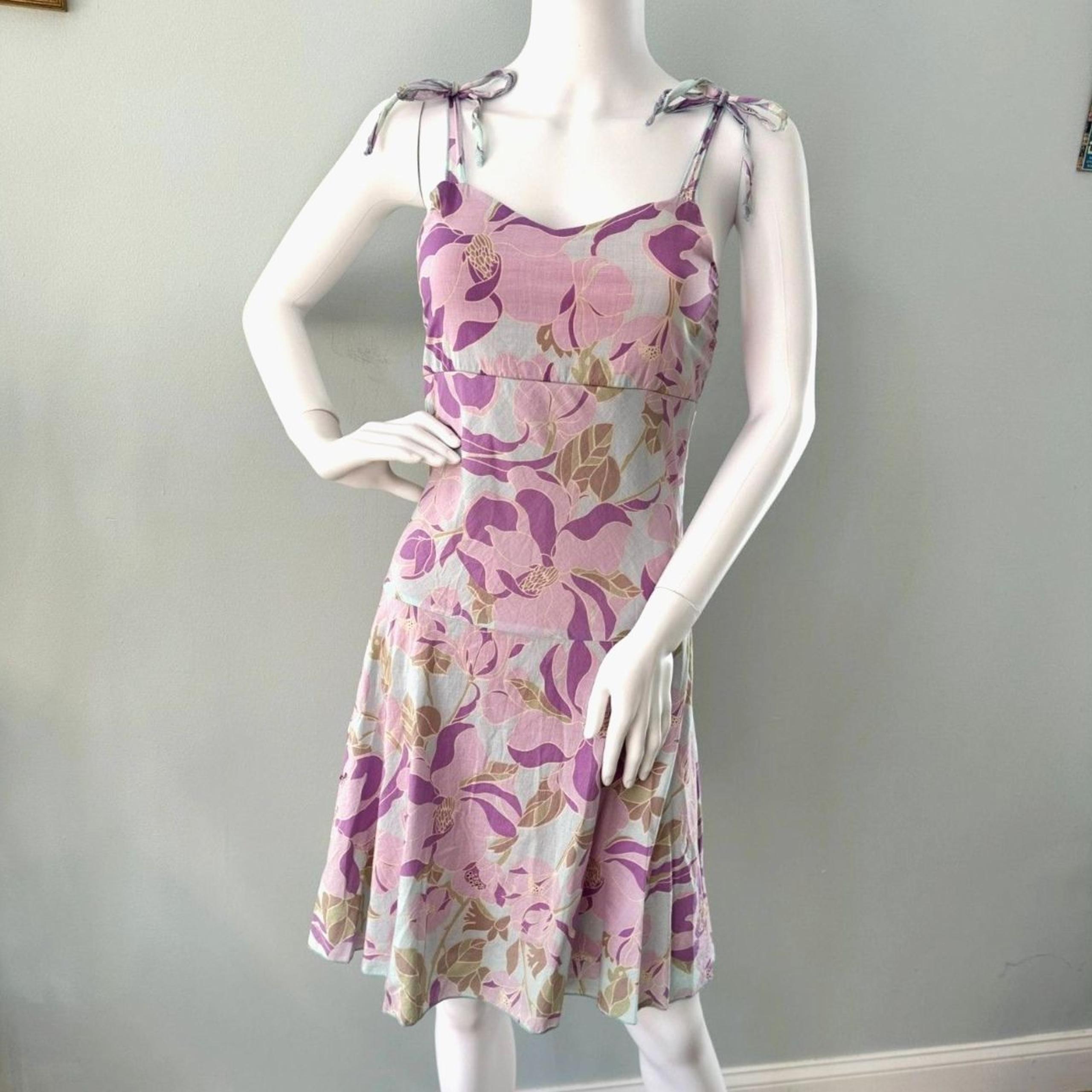 Vintage Y2K Just Kidding By LaBelle Purple Floral Tie-Strap Sundress size JR S