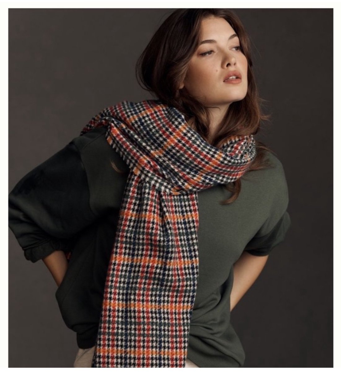 Anthropologie Maeve Houndstooth Fringe Scarf