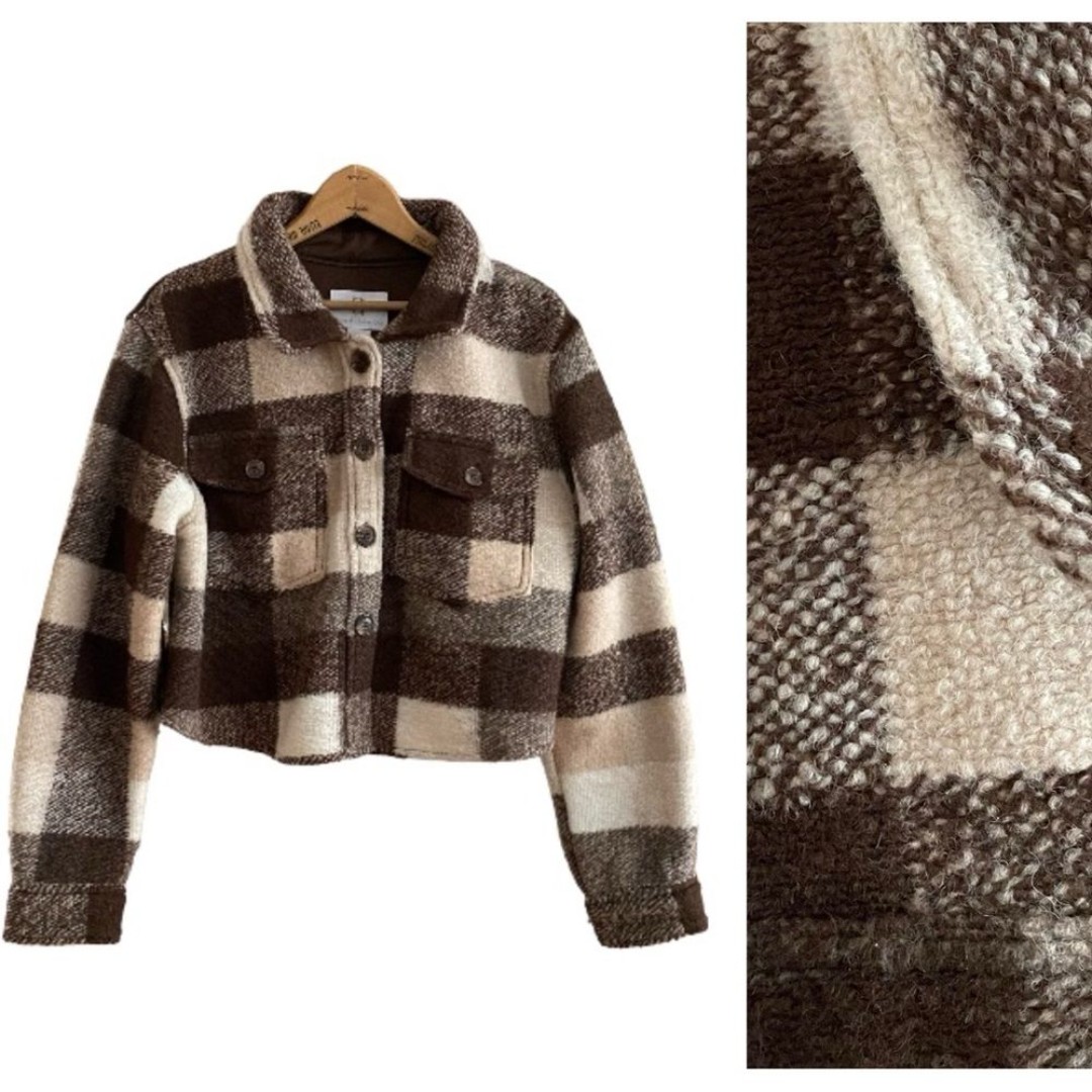 House of Harlow 1960 Brown Plaid Wool Blend Cropped Coat
