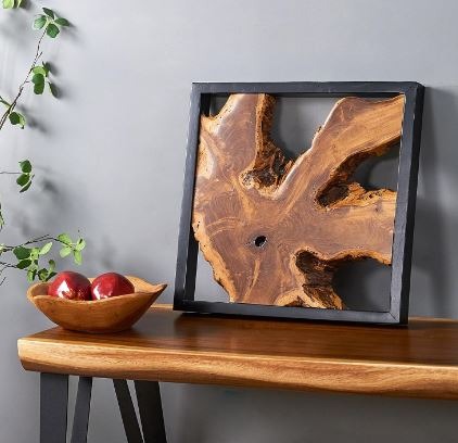 Rustic Teak Wood Wall Decor 17''x17 Farmhouse Live Edge Wall Art Decoration