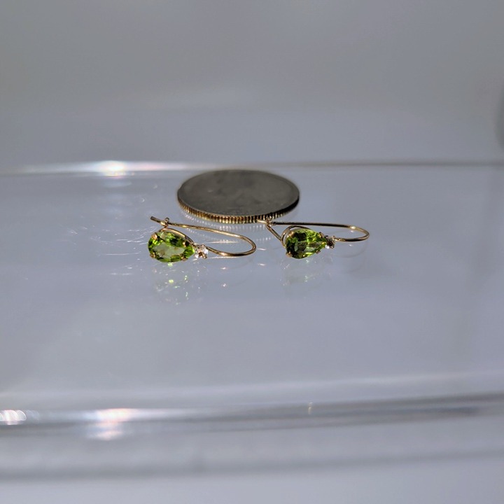 10K Gold Peridot Earrings With Diamond Accent