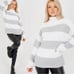 Casual Mock Neck Sweater -Womens Horizontal Striped Sweatsr