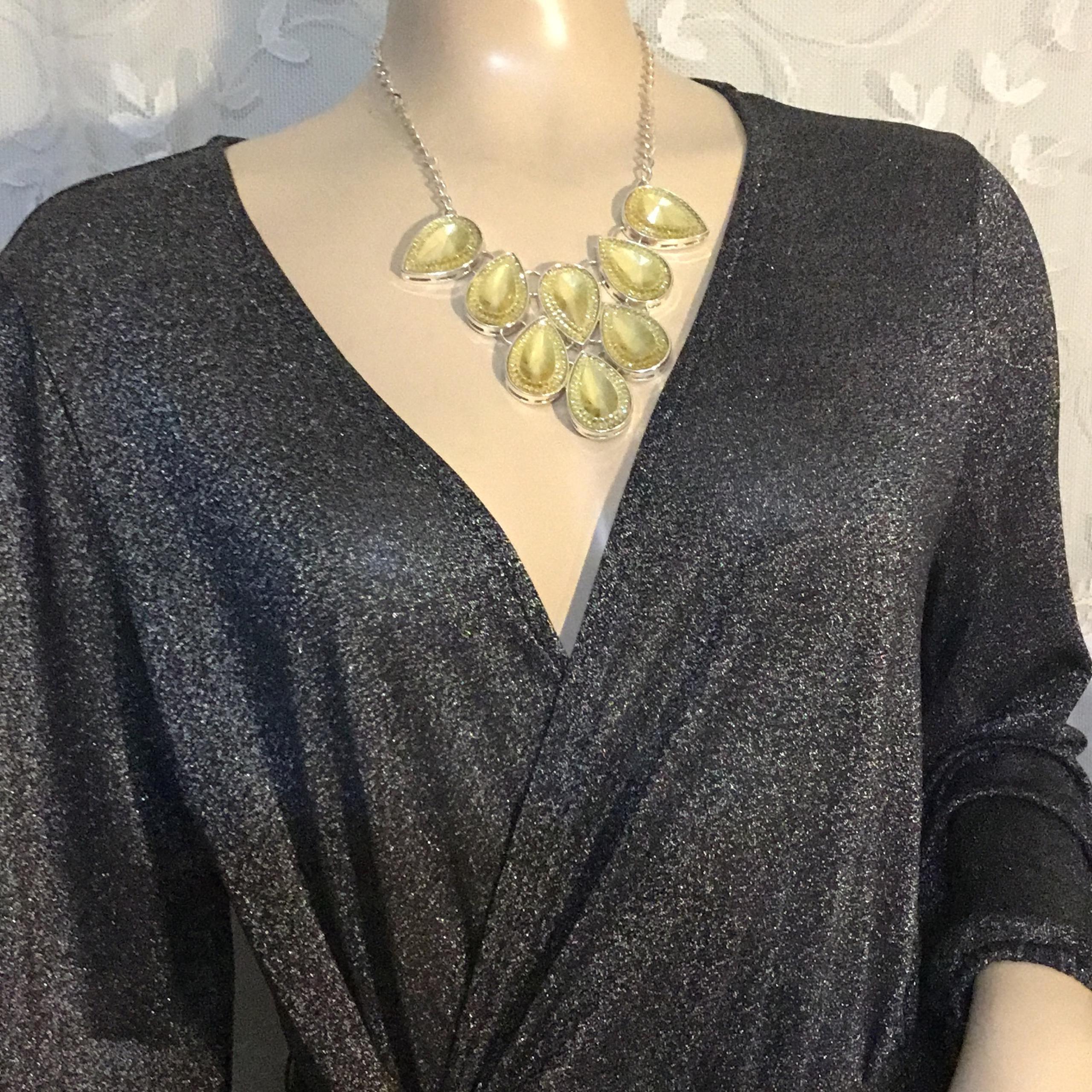 HALOGEN      CHARCOAL METALLIC FABRIC FAUX WRAP STYLE