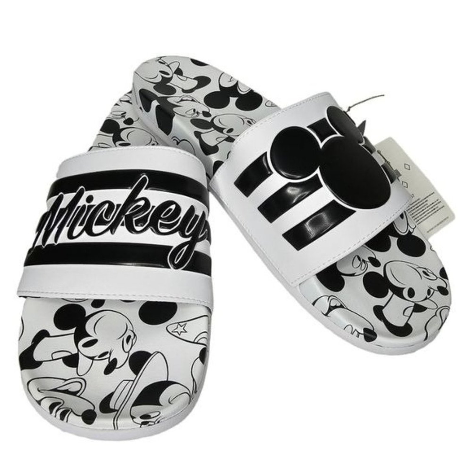NWT Adidas Disney Mickey Mouse Slides Mens Size 12 Adilette Comfort Black White
