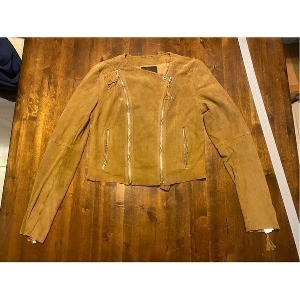 PAIGE Sweater Womens Large Tiana Jacket Suede Leather Brown Full Zipper