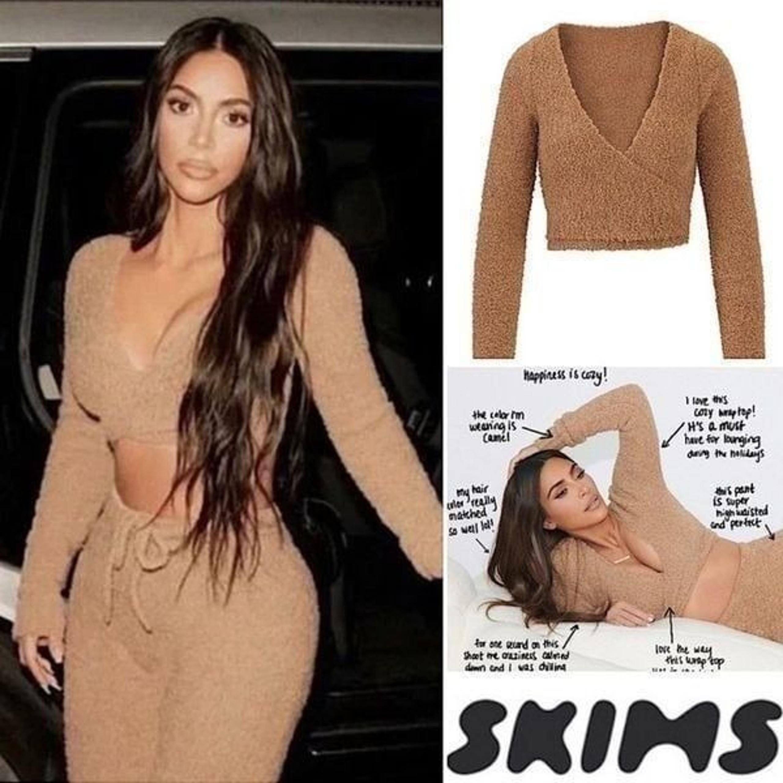 SKIMS Camel Tan Teddy Sherpa Wrap Crop Top Sz L / XL Streetwear Loungewear Cozy