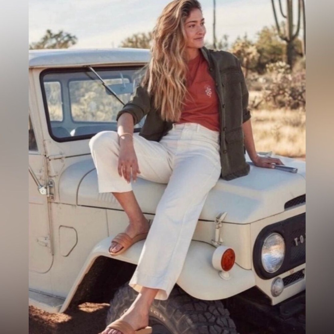Marine Layer Bridget Slim Wide Leg Crop Pant Antique White Cream