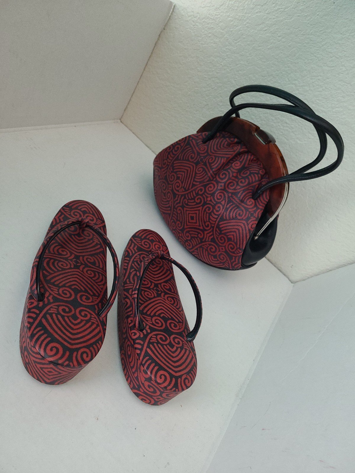 Vintage Zori slippers with matching kimono bag Japanese Showa retro era