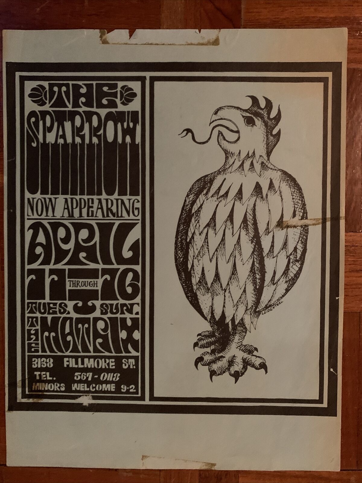 The Sparrow at The Matrix Original 1967 Bill Graham Era Handbill