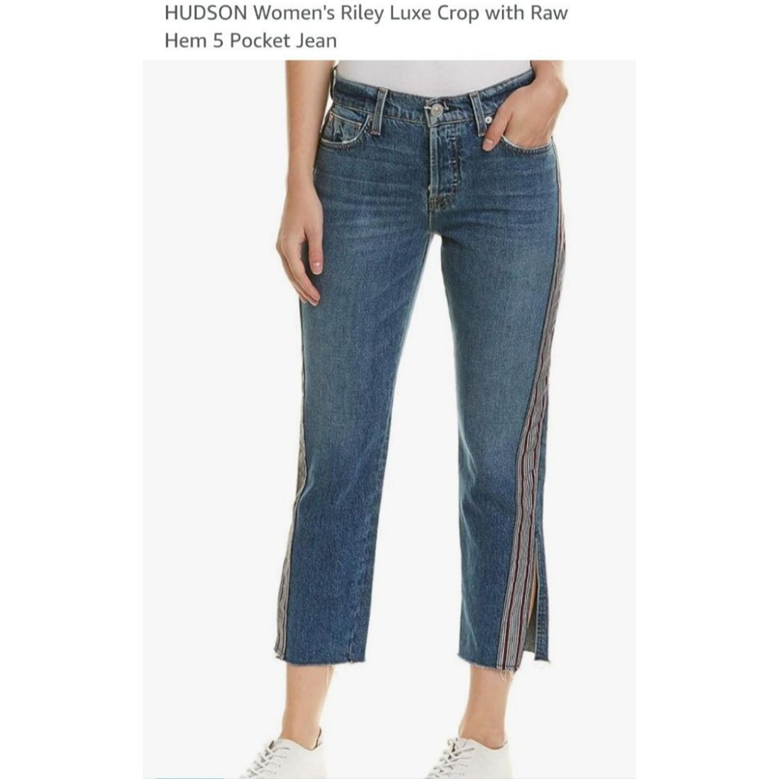 Hudson Riley Lux Crop Stripe Jeans Sz 27 Relaxed Stretch Raw Split Cuffs 29x23
