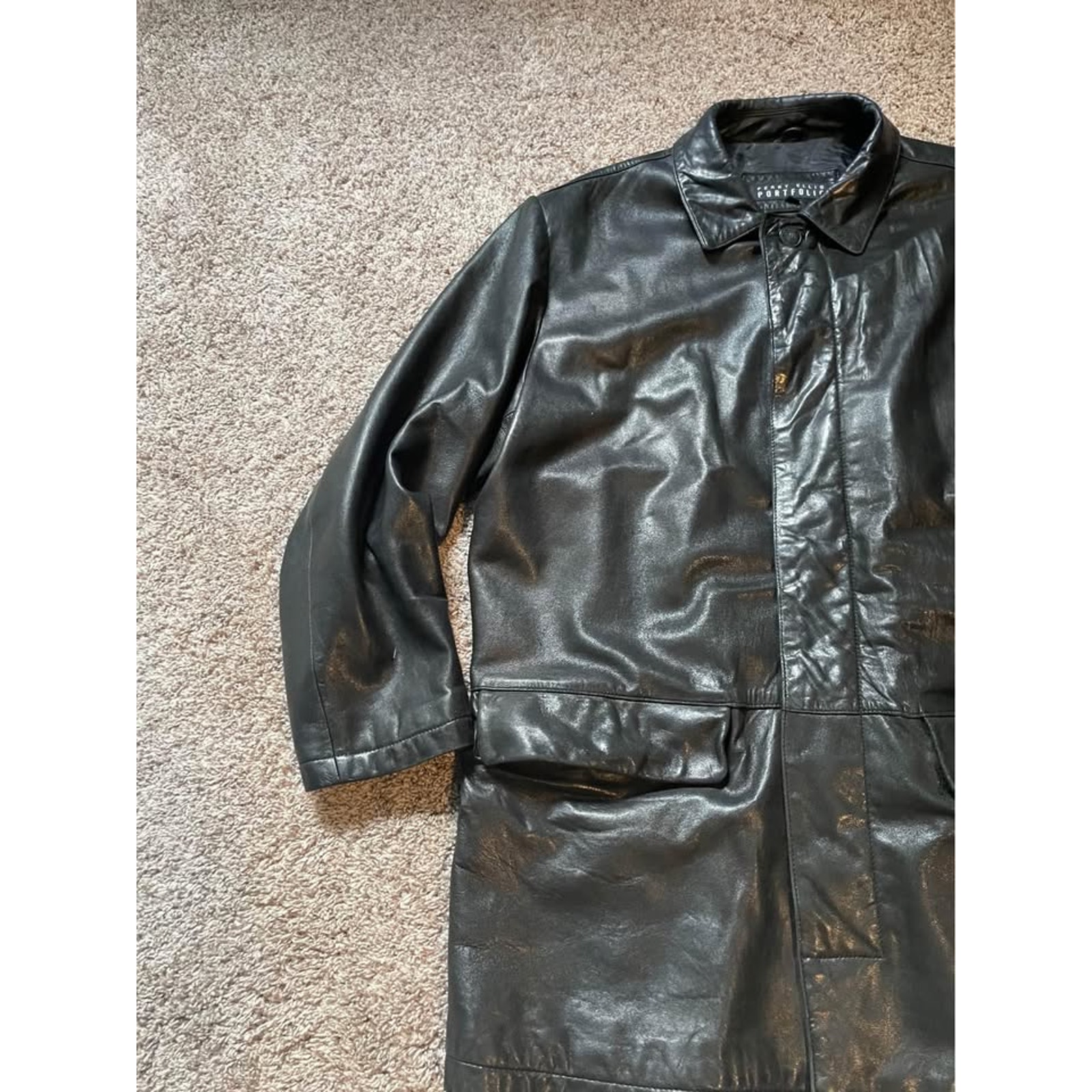 PERRY ELLIS PORTFOLIO Men's Black Leather Jacket Size XL button up