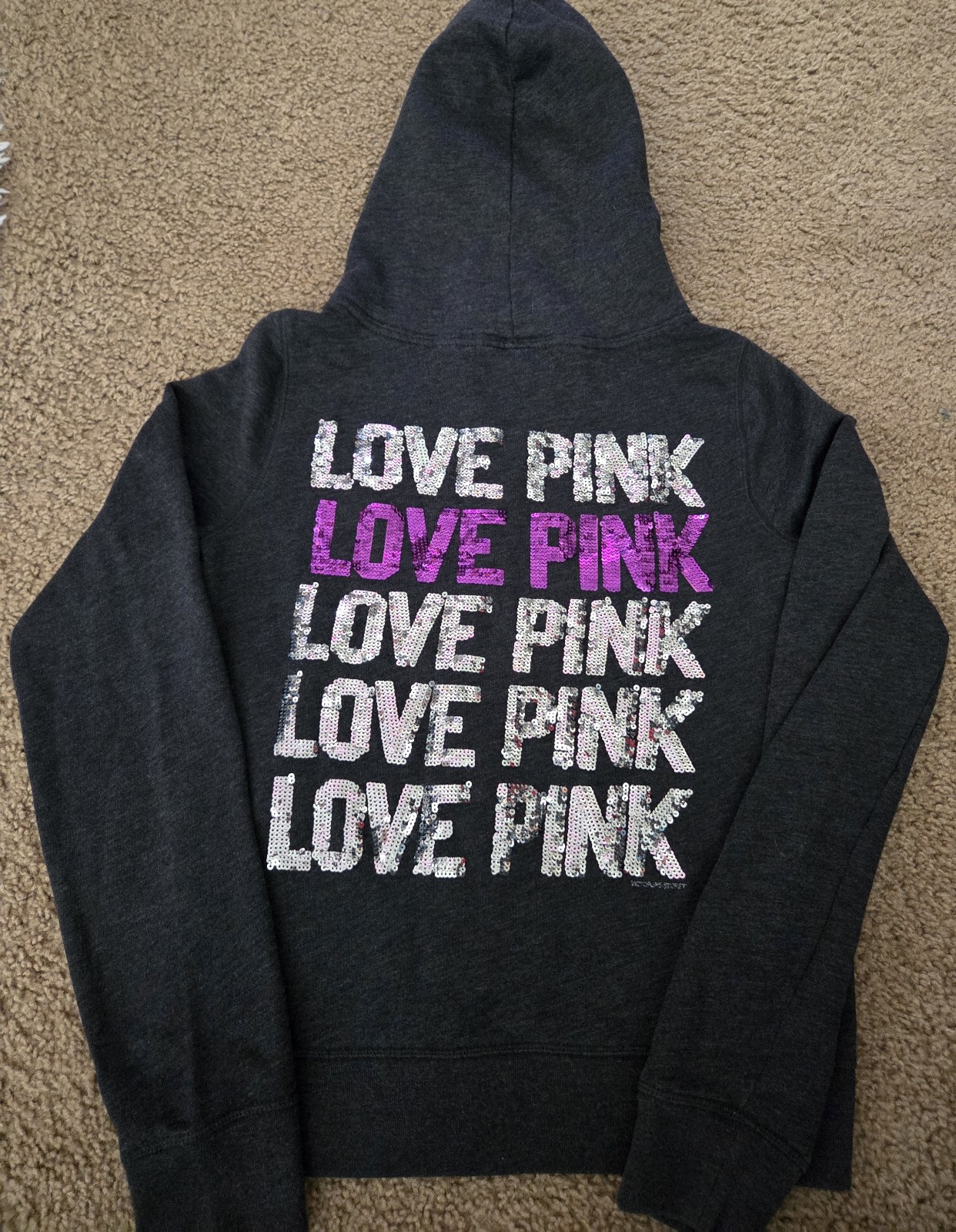 PINK Victoria's Secret Bling Vintage Sequin Spellout Full Zip Hoodie Rare HTF
